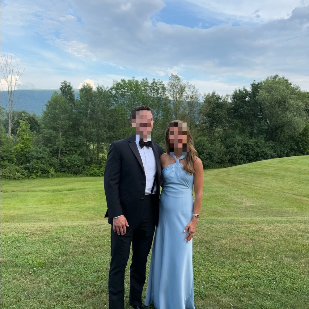 Elegant Light Blue Satin Halter Gown